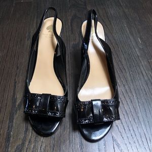 Kate Spade black patent leather sling back